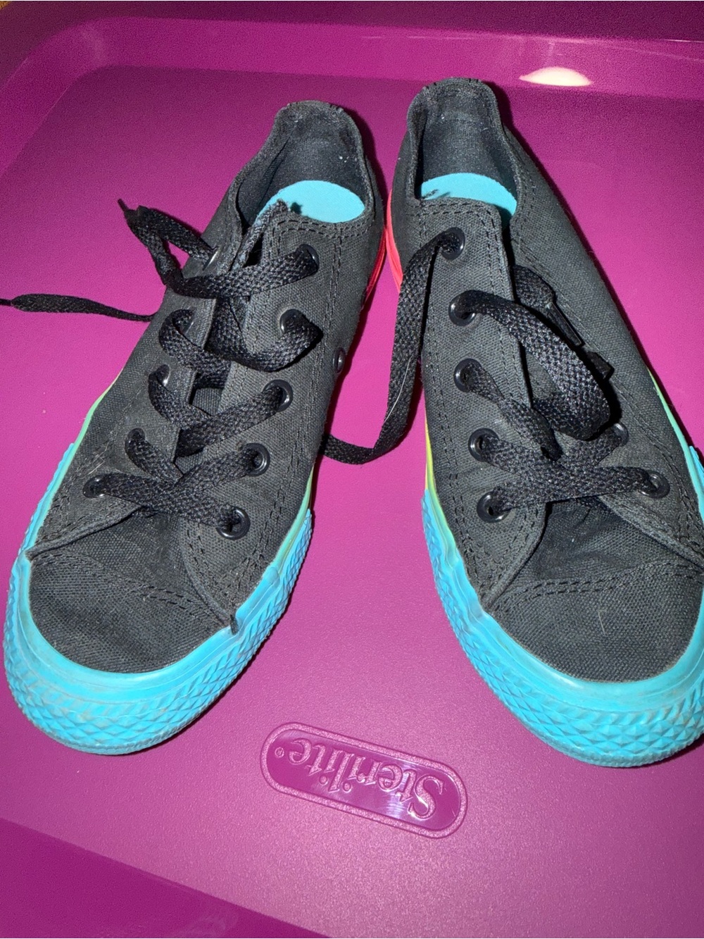 Kids Black Canvas Sneakers with Bright Multi Colored Soles